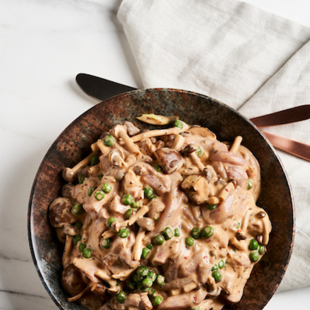 Kippengyros met beukenzwammen en grotchampignons