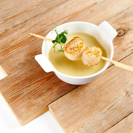 Velouté de poireaux aux coquilles