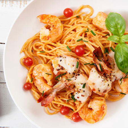 Scampi diabolique met spaghettini